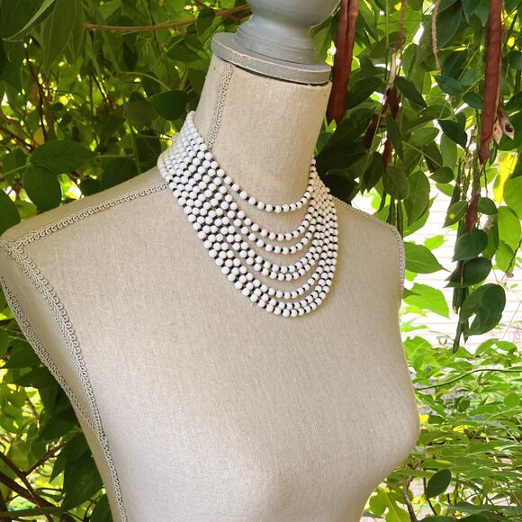 VTG Mid Century Black White Bib Necklace Molded Beads Hook Clasp 1950s 60s - Picture 5 of 13